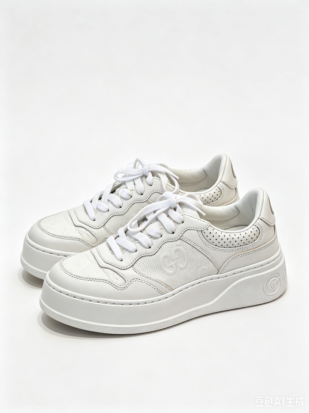 White Gucci Leather Sneakers - GG Logo